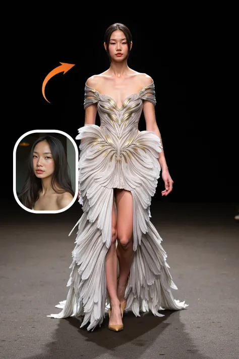 シルバードレスを着た女性モデル