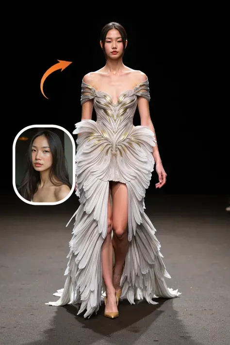 Female model wearing silver dress