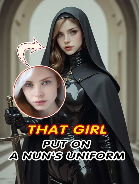 Gadis itu mengenakan pakaian biarawati