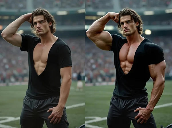 One-click muscle growth，A man who becomes a muscle in seconds，Diverse and rich gameplay。 （stating：What changes is the exposed muscle part，Increase action control stability and hand masking。The noise reduction amplitude represents the redrawing amplitude，Default is fine，Increased muscle will be more exaggerated。）