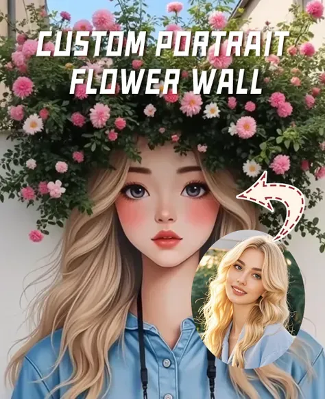 Retrato personalizado de la pared de flores