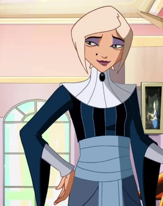 Isabella, Light Blonde hair, Green color eyes, She has thin eyebrows and thin li