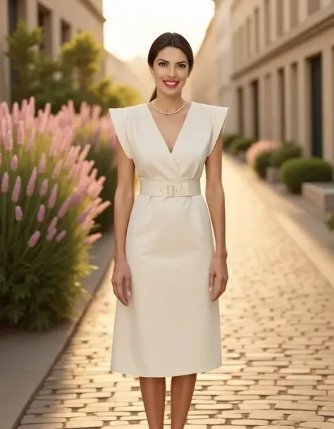 ドレープスリーブのシースドレス