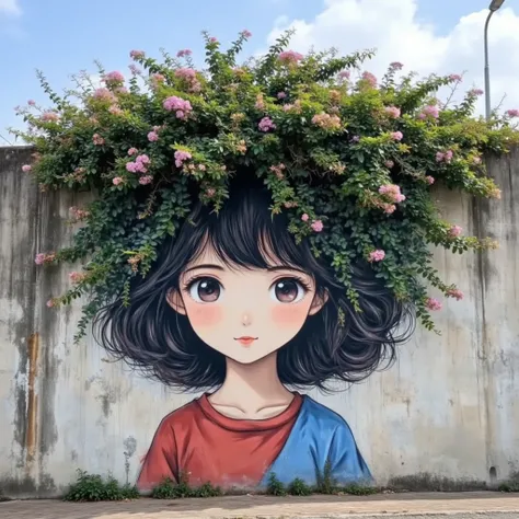 Street creative character wall painting flowers and girls_rel_260420
