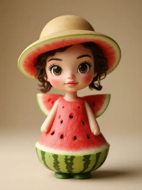 A photo,Cute little doll with watermelon outline