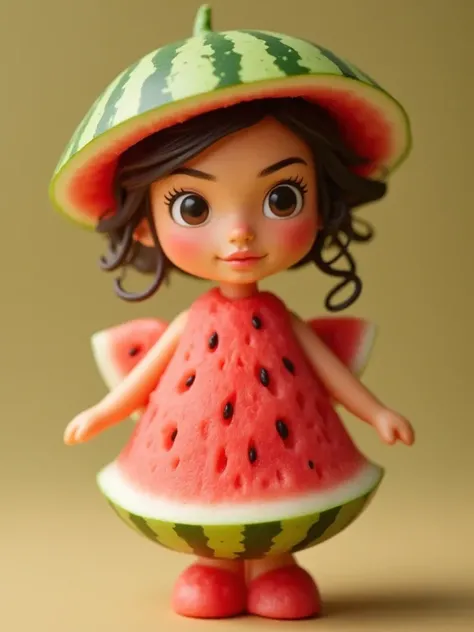 A photo,Cute little doll with watermelon outline