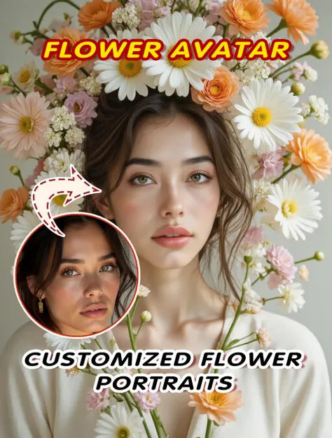 Ritratto personalizzato con fiori