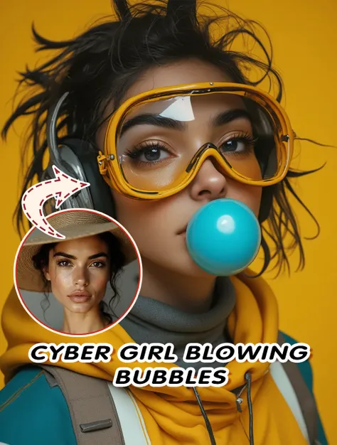 فتاة سيبرانية تنفخ الفقاعات