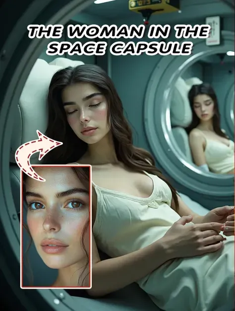 Sleeping woman in the spacecraft