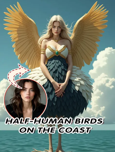 Полуптица-получеловек на побережье