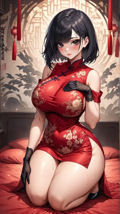 Girl in red Cheongsam