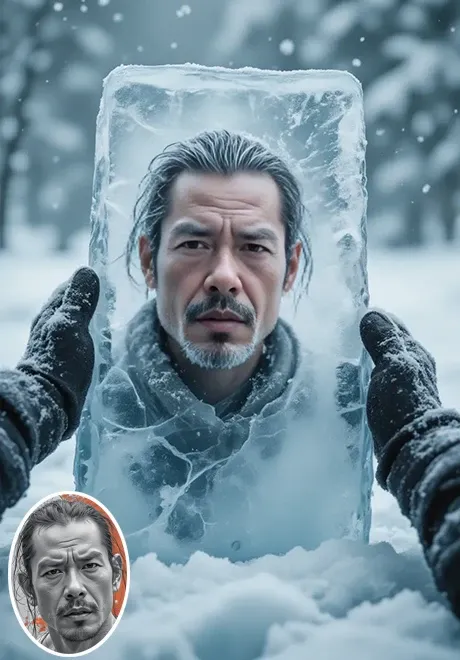 Volto Congelato: Un Ritratto in Fusione nella Mano