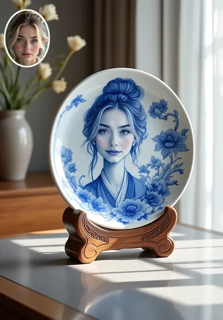 Art du portrait en porcelaine bleue et blanche