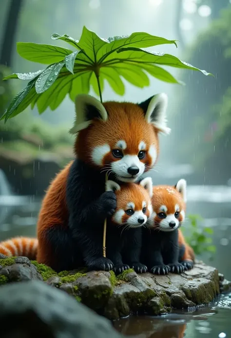 Rescue and Make your favourite animals with their cubs hide from rain under a leafy umbrealla. 