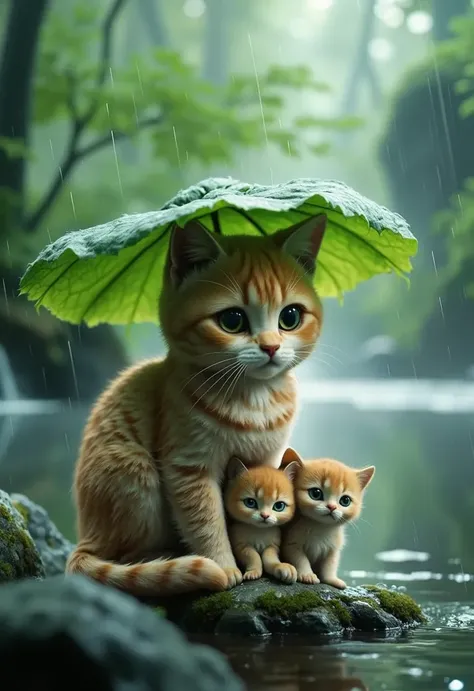 Rescue and Make your favourite animals with their cubs hide from rain under a leafy umbrealla. 