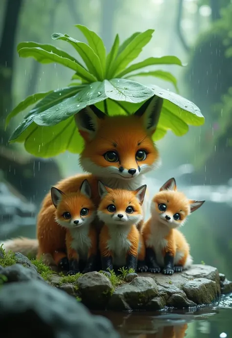 Rescue and Make your favourite animals with their cubs hide from rain under a leafy umbrealla. 