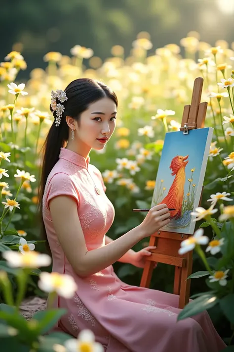 A photo，Generate a unique Flower Field Girl based on the provided photo