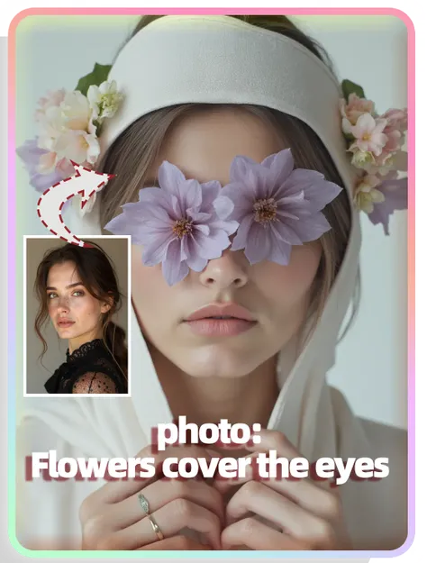 AI photography：Portrait photography with flowers covering the eyes