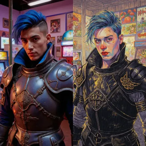 Image transformée en un style artistique mixte au stylo, crayon, et marqueur.