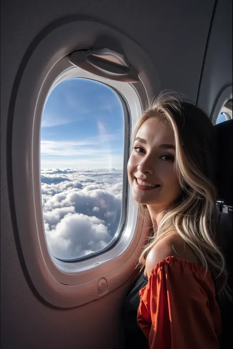 Enjoy the beautiful scenery through the airplane window