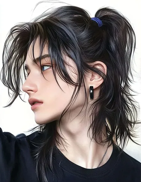 half tied hair...