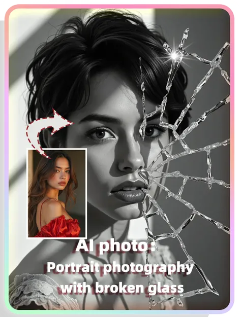 AI Photo:Портретная фотография с разбитым стеклом