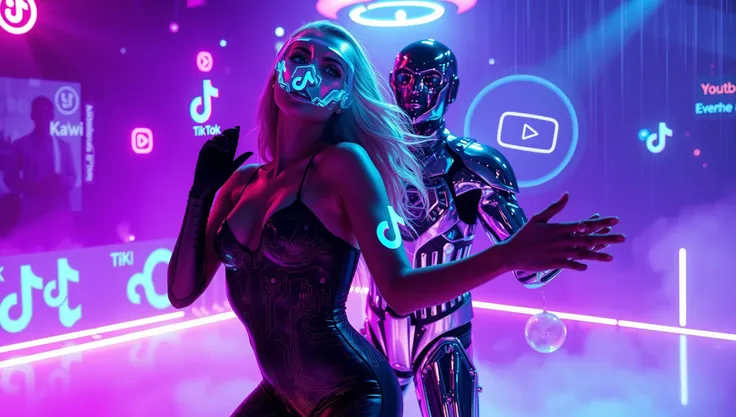 Dança Sensual Cyberpunk em Dupla com Projeções Holográficas
