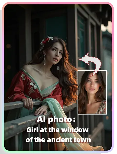 Fotografia de IA：A garota da janela da cidade antiga