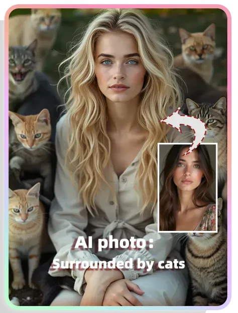 AI-generated photos:Circondato dai gatti