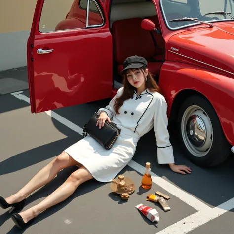 Upload face reference，Enter occupation，Generate a photo of a woman in the costume of this occupation doing a drop kick，Please note，Also will drop the tools of this occupation