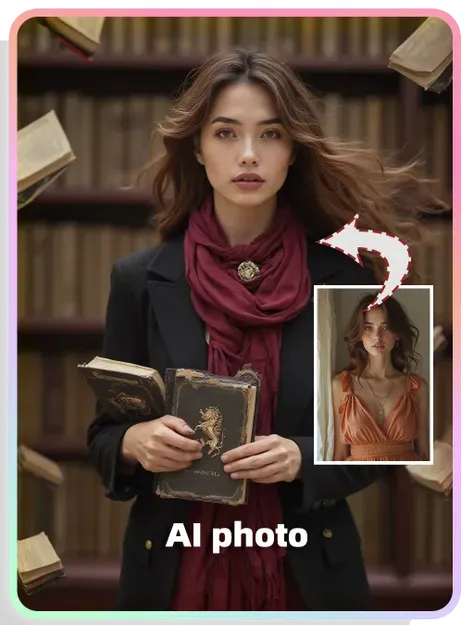 KI-Themenfotos:Thema der Bibliotheksgenie-Mädchen