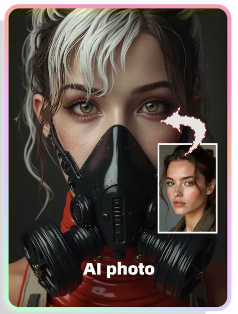 Фотографии на тему ИИ：Девушка в маске на тему киберпанка
