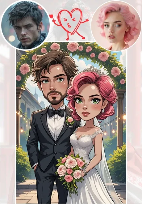 Nhiếp ảnh cưới kiểu tranh biếm họa đầu to