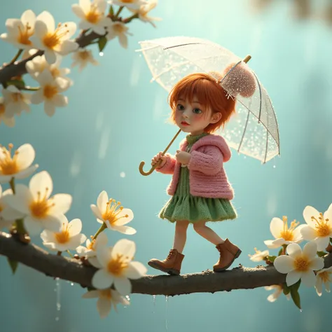 Seorang gadis berjalan di atas resin sambil memegang payung