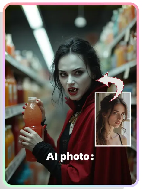 Retrato do tema de IA:O vampiro procurando por sangue no supermercado