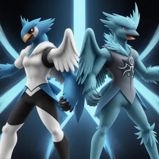 Two heroic bird beings