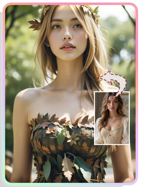 AI 스타일：나뭇잎으로 장식한 소녀의 창의적인 사진 촬영