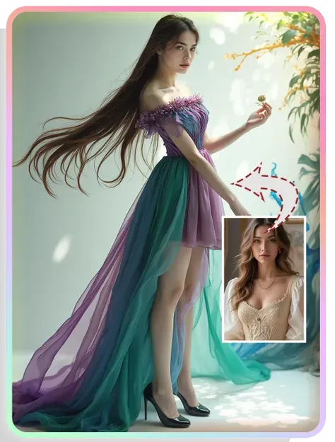 Estilo de IA：A garota com véu colorido