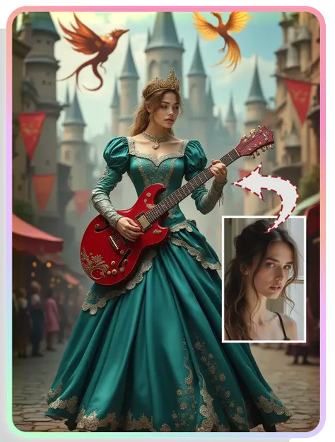 Estilo de IA:Menina mágica da guitarra medieval