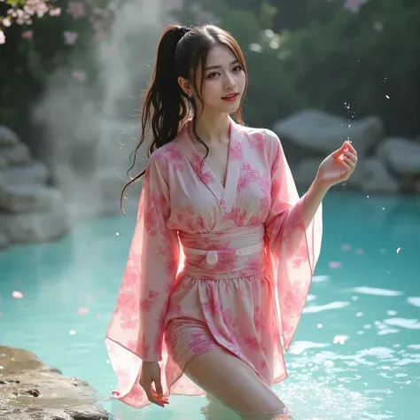 Brincadeira em uma fonte termal japonesa