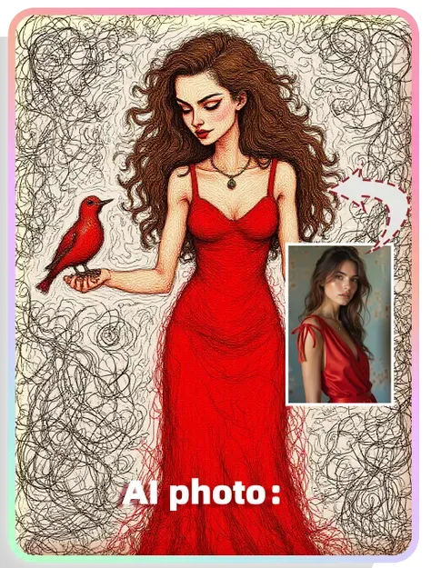 KI-Stil:Chaotische Kritzeleien Linien Mädchen