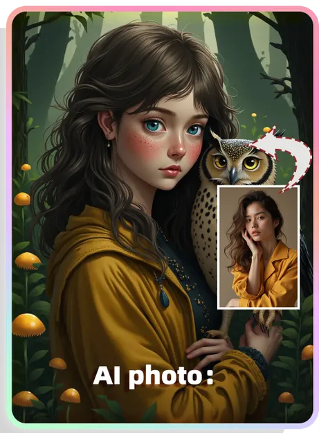 AI tarzı:Karikatür kız ve yeşil orman ile hayvanlar çizimi