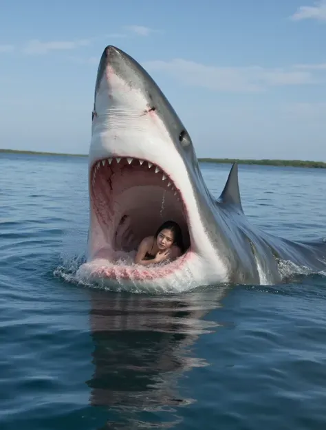 Girl with Great White Sharks