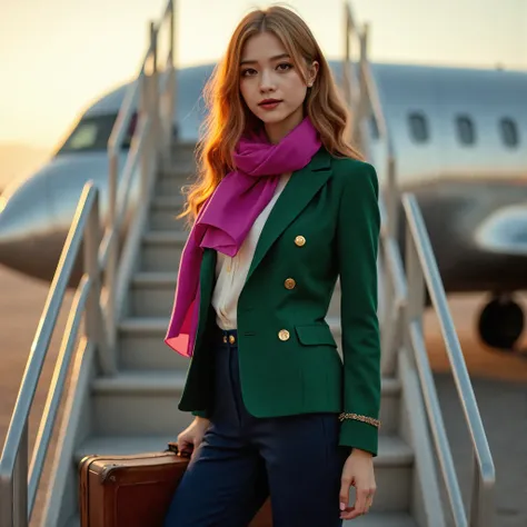 登机梯上的女孩