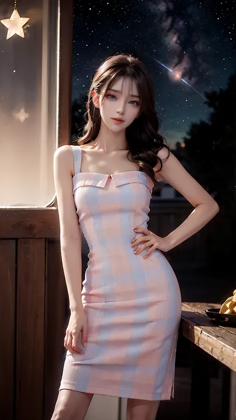 藍粉拼色優雅格紋洋裝 2025_8_17