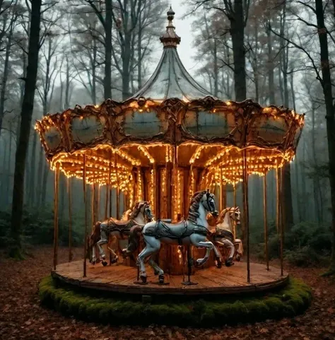 A lonely merry-go-round in the forest_sdxl v.10