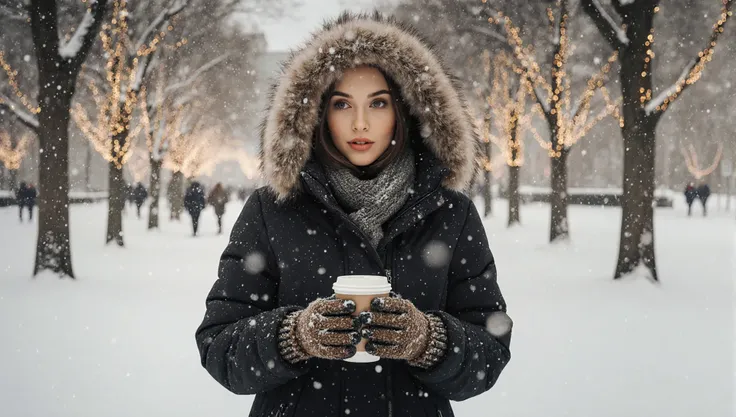 في حديقة المدينة المغطاة بالثلج,