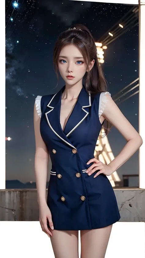 深藍風優雅雙排扣洋裝 2025_9_12