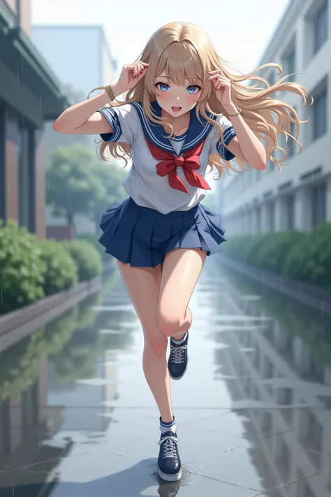 髪を押さえて走る女子高生 v1.0