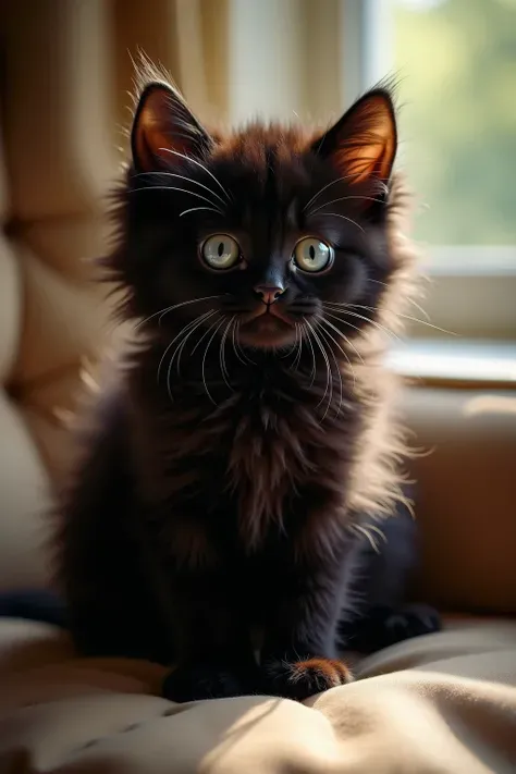 The black kitty has charming blue eyes，Extra cute、HD、High quality